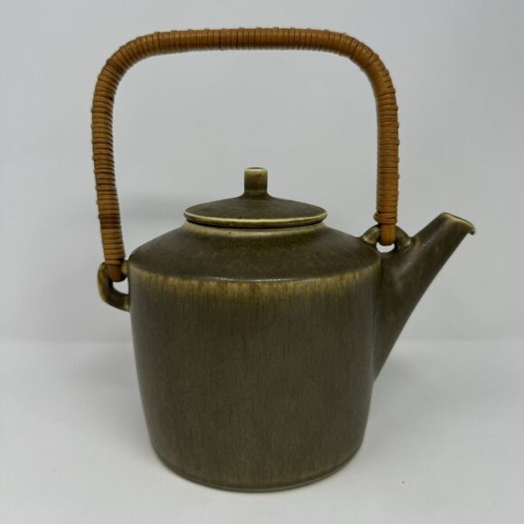 1950s Palshus Frode Bahnsen Danish Pottery Teapot Set Green Signed DLS 1186 - Picture 7 of 16